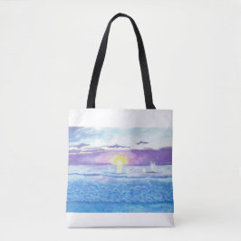 Ocean Sunset met Whales Waterverf Bag Tote Bag