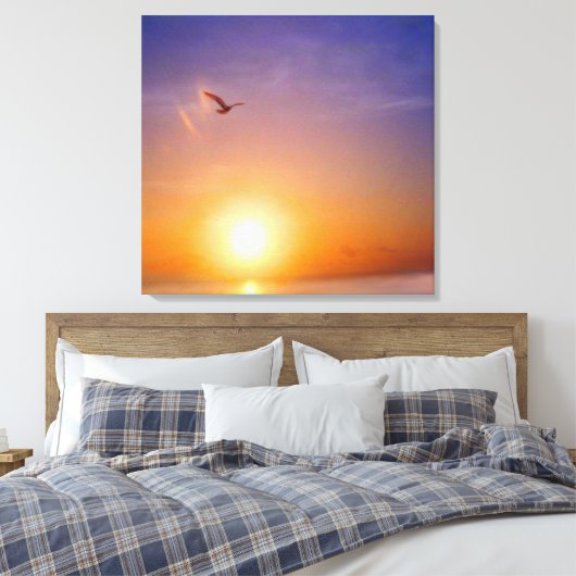 Ocean Sunset met zeemeeuw Canvas Afdruk (Insitu (Slaapkamer))