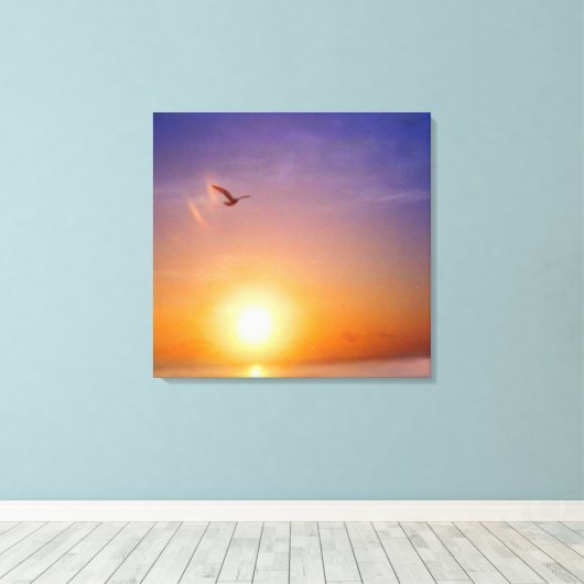 Ocean Sunset met zeemeeuw Canvas Afdruk (Insitu (Houten vloer))