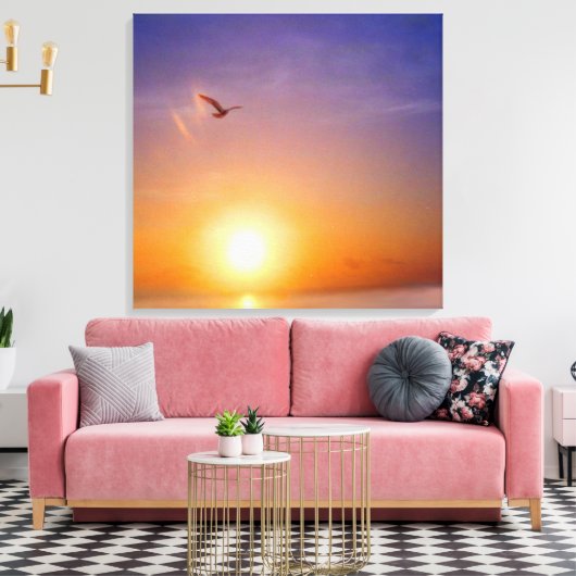 Ocean Sunset met zeemeeuw Canvas Afdruk (Insitu (Woonkamer))