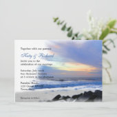 Ocean Sunset on the Beach Wedding Invitations Kaart (Staand voorkant)