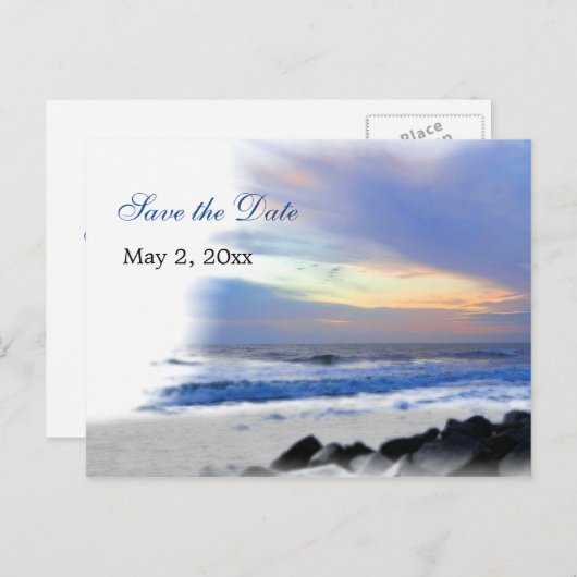 Ocean Sunset op het strand Save the Date Briefkaar Aankondigingskaart (Voorkant / Achterkant)