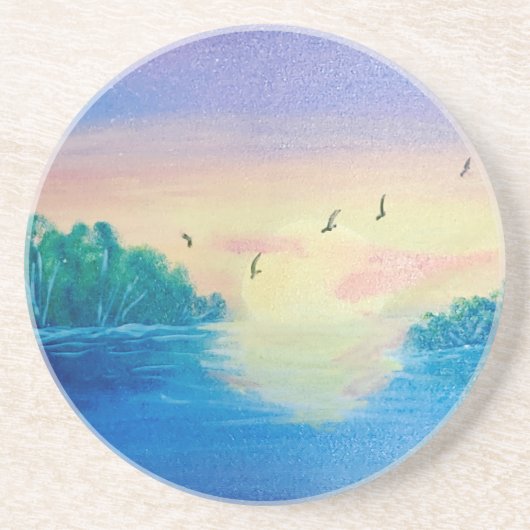 Ocean Sunset Originele olieverfschilderij op een O Zandsteen Onderzetter (Voorkant)