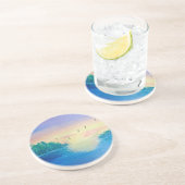 Ocean Sunset Originele olieverfschilderij op een O Zandsteen Onderzetter (Zijkant)