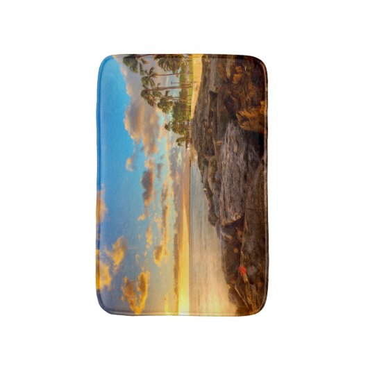 Ocean Sunset Over Rocks en Palm | O'Ahu Badmat (Voorkant Verticaal)