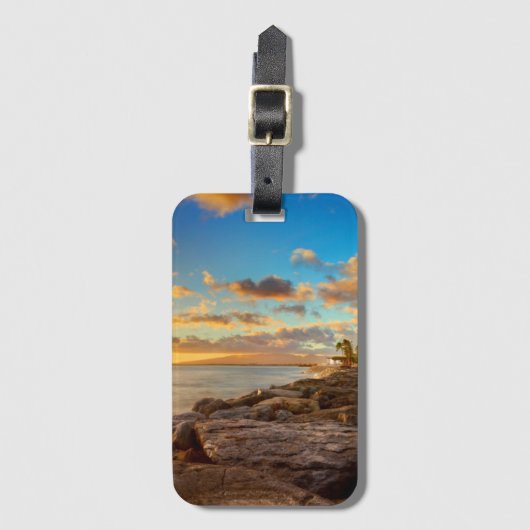 Ocean Sunset Over Rocks en Palm | O'Ahu Bagagelabel (Voorkant (verticaal))