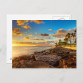 Ocean Sunset Over Rocks en Palm | O'Ahu Briefkaart (Voorkant / Achterkant)