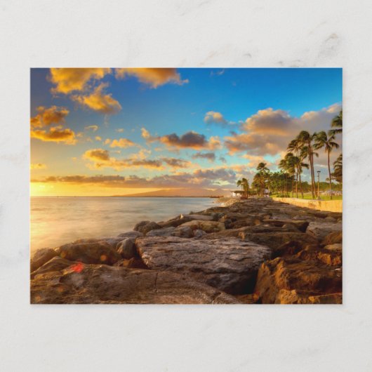 Ocean Sunset Over Rocks en Palm | O'Ahu Briefkaart (Voorkant)