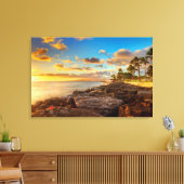 Ocean Sunset Over Rocks en Palm | O'Ahu Canvas Afdruk (Insitu (Woonkamer))