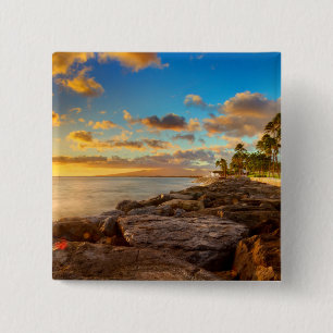 Ocean Sunset Over Rocks en Palm O'Ahu Vierkante Button 5,1 Cm
