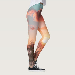 Ocean Sunset Palm Tree Oranje wolken  Leggings