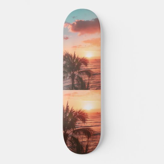 Ocean Sunset Palm Tree Oranje wolken  Persoonlijk Skateboard (Voorkant)
