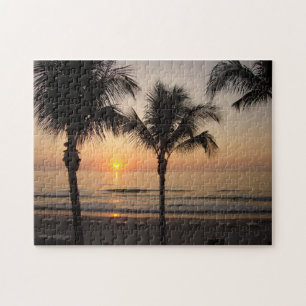 Ocean Sunset Palm Trees Florida Fotografie Puzzel Legpuzzel