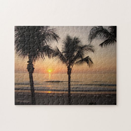 Ocean Sunset Palm Trees Florida Fotografie Puzzel Legpuzzel (Horizontaal)
