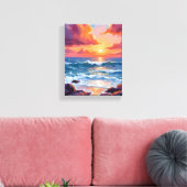 Ocean Sunset Pastel Watercolor Beach Painting Canvas Afdruk (Insitu (Woonkamer))
