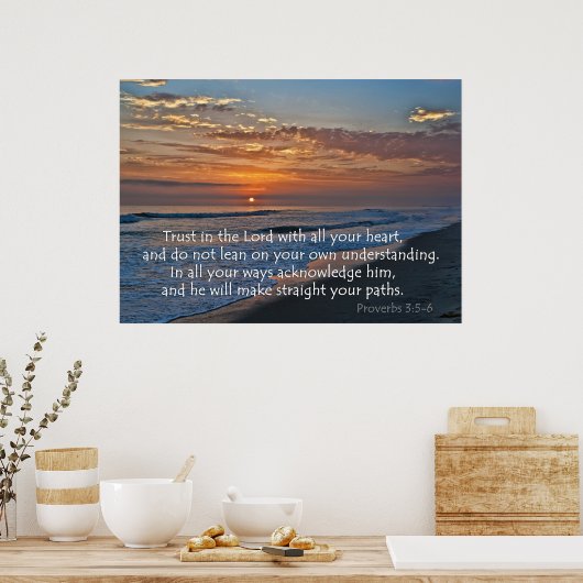 Ocean Sunset Proverbs 3:5-6 Poster (Keuken)