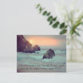 Ocean Sunset Rocky Seashore Christelijke Bijbelver Briefkaart (Staand voorkant)