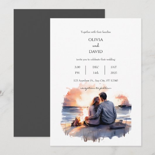 Ocean Sunset Romantisch Paar Scenery Strand Bruilo Kaart (Voorkant / Achterkant)