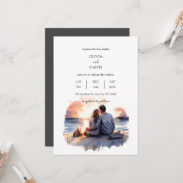 Ocean Sunset Romantisch Paar Scenery Strand Bruilo Kaart
