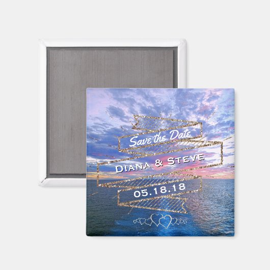 Ocean Sunset Romantisch Strand Bruiloft Save the D Magneet (Voorkant / Achterkant)