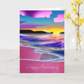 Ocean Sunset, Roze Zand, Gelukkig Jubileum Kaart (Gele Bloem)