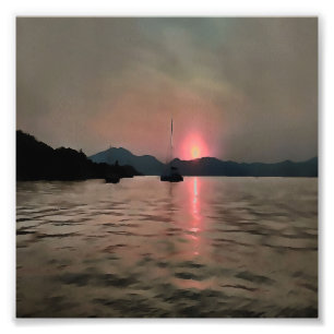 Ocean Sunset Sailboat Sunset Bozburun Marmaris Foto Afdruk