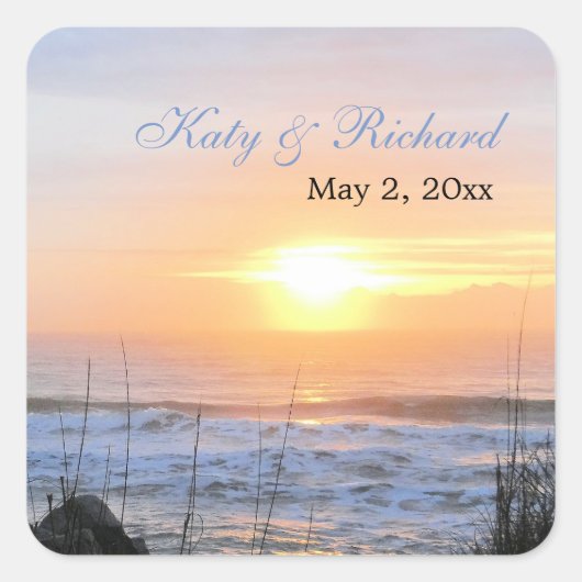 Ocean Sunset Save the Date Stickers (Voorkant)