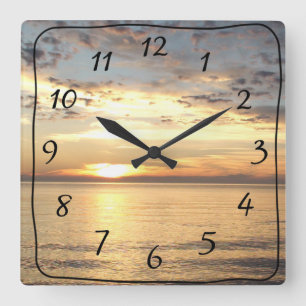 Ocean Sunset Square Wall klok