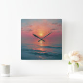 Ocean Sunset Vierkante Klok (Huis)