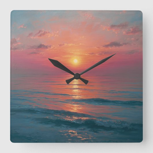 Ocean Sunset Vierkante Klok (Voorkant)