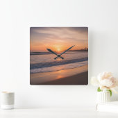 Ocean Sunset Wall Clock - Kalm Kustontwerp Vierkante Klok (Huis)