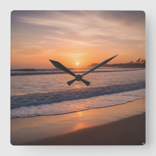 Ocean Sunset Wall Clock - Kalm Kustontwerp Vierkante Klok