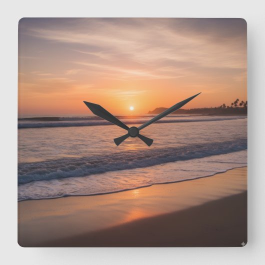 Ocean Sunset Wall Clock - Kalm Kustontwerp Vierkante Klok (Voorkant)