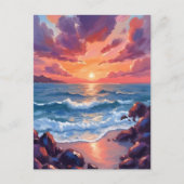 Ocean Sunset Watercolor Beach Coastal Briefkaart (Voorkant)