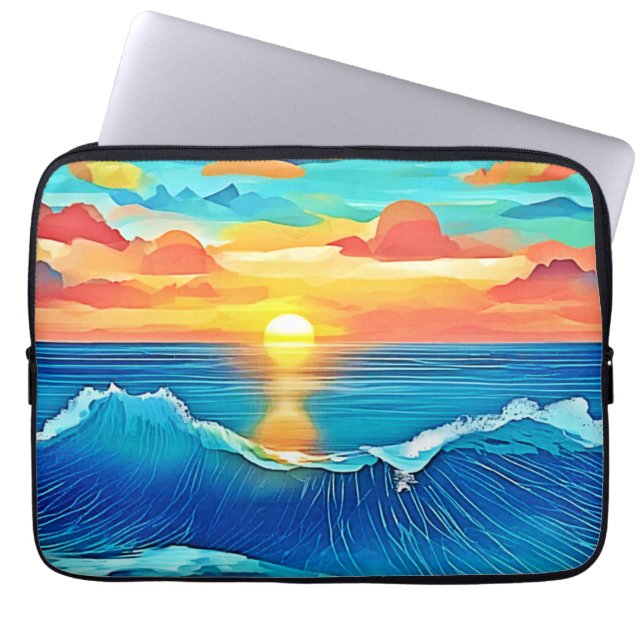 Ocean Sunset Wave Art Laptop Sleeve (Voorkant)