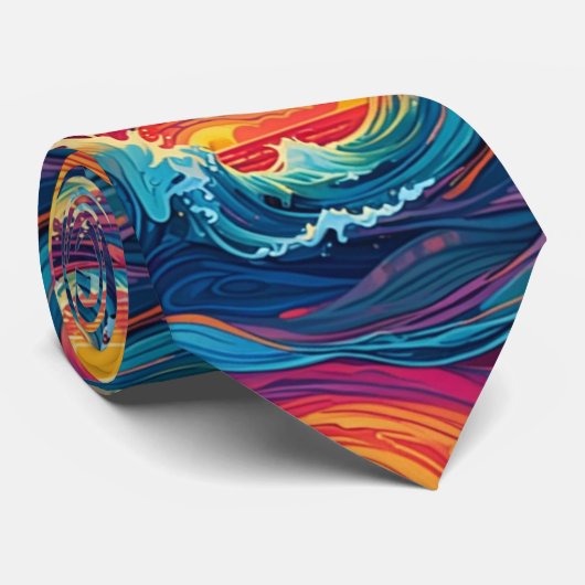Ocean Sunset Waves Neck Tie Stropdas (Opgerold)