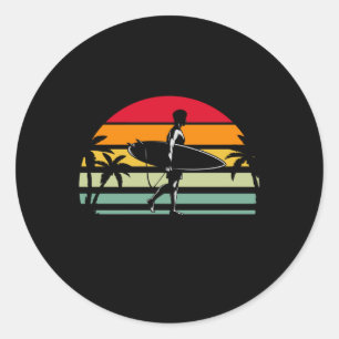Ocean  Surfing Hawaii Retro Surfer Ronde Sticker