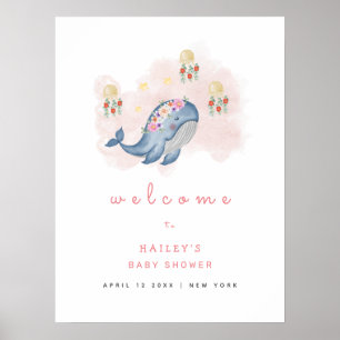 Ocean Sweet Whale Floral Baby shower Welkom Poster