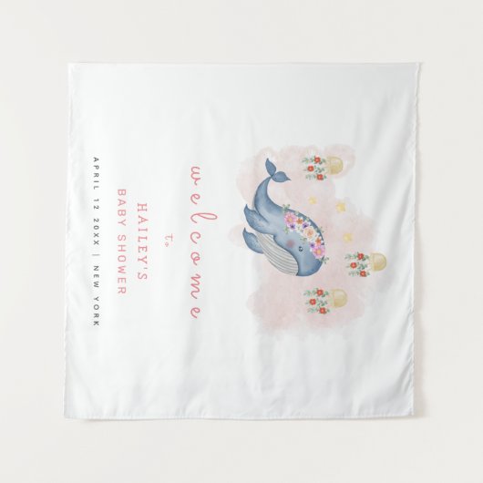 Ocean Sweet Whale Floral Baby shower Welkomstbord Wandkleed (Voorkant (horizontaal))