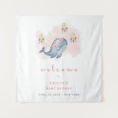 Ocean Sweet Whale Floral Baby shower Welkomstbord Wandkleed (Voorkant)