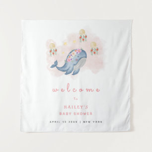 Ocean Sweet Whale Floral Baby shower Welkomstbord Wandkleed