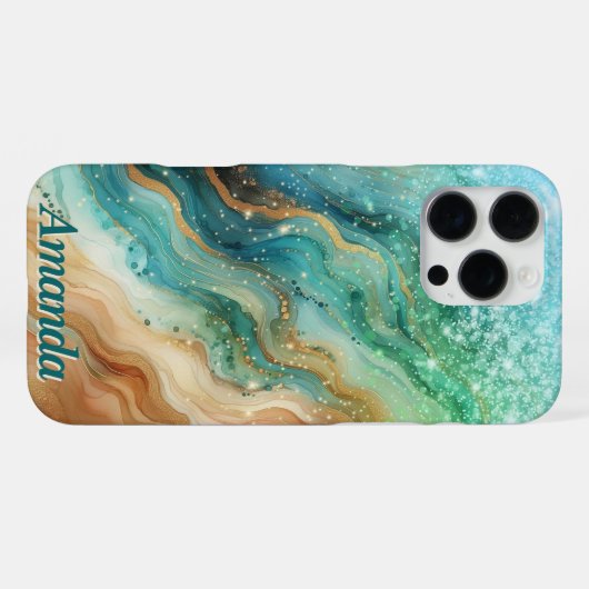 Ocean Swirl Aangepaste Naam iPhone Case iPhone Hoesje (Achterkant horizontaal)