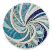 Ocean Swirl Whirling Blauw & Wit Zee thema Mozaïek Keramische Knop (Voorkant)