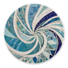 Ocean Swirl Whirling Blauw & Wit Zee thema Mozaïek Keramische Knop