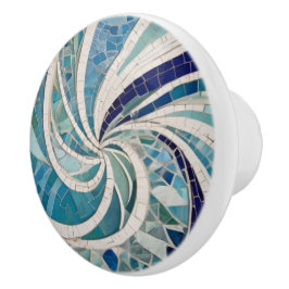 Ocean Swirl Whirling Blauw & Wit Zee thema Mozaïek Keramische Knop