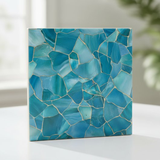 Ocean Teal Agate Gold Mosaic Tegeltje