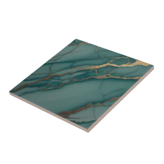 Ocean Teal Marble with Metallic Gold Veins Tegeltje (Zijkant)
