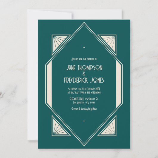 Ocean Teal & Pale Sand Art Deco Wedding Photo Kaart (Voorkant)