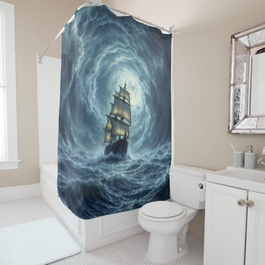 Ocean Tempest storm galjoen scheepsreis Douchegordijn (In situ)