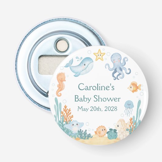 Ocean Thema Baby Shower Flesopener Button Flesopener (Voorkant)
